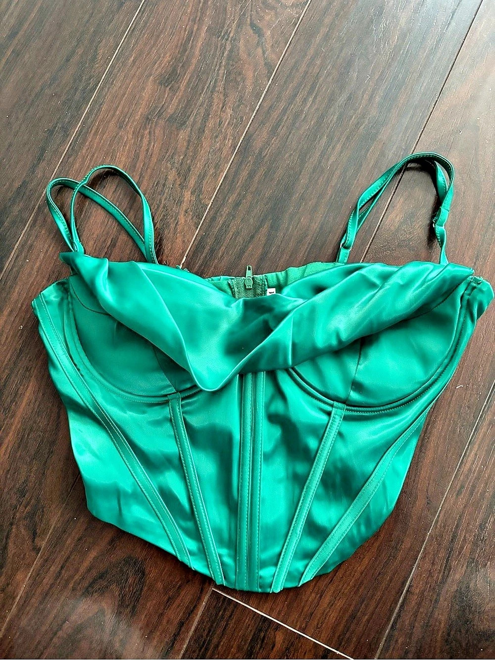 Green Satin Corset Bodysuit Size Medium